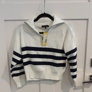 Love Tree Cowl Neck Sweater - White and Navy Stripes